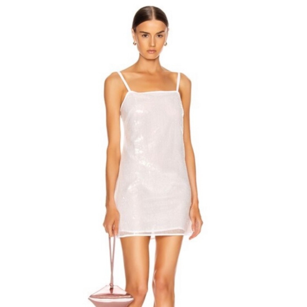 STAUD White Sequin Mini Slip Dress